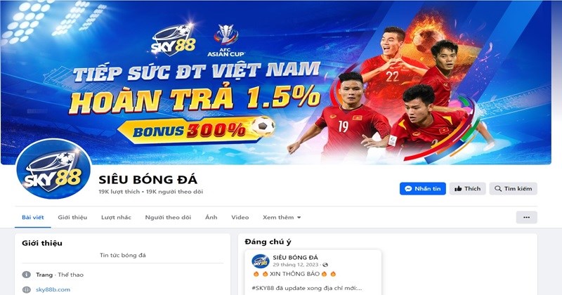 Thông tin liên hệ Sky88 qua fanpage